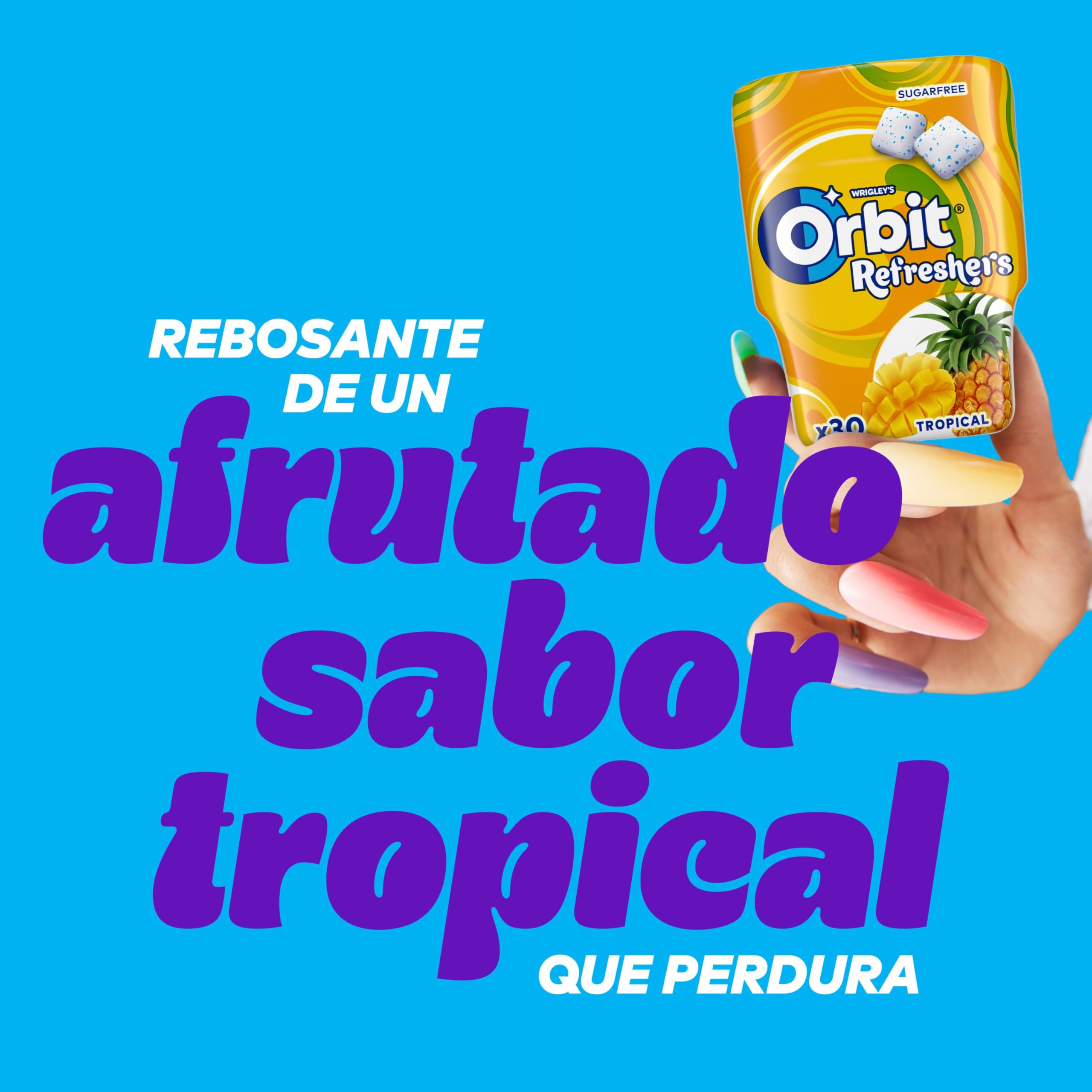 Orbit Bote de Chicles Sin Azúcar Sabor Tropical, Afrutado, Intenso y de Larga Duración (6 x 30 chicles)
