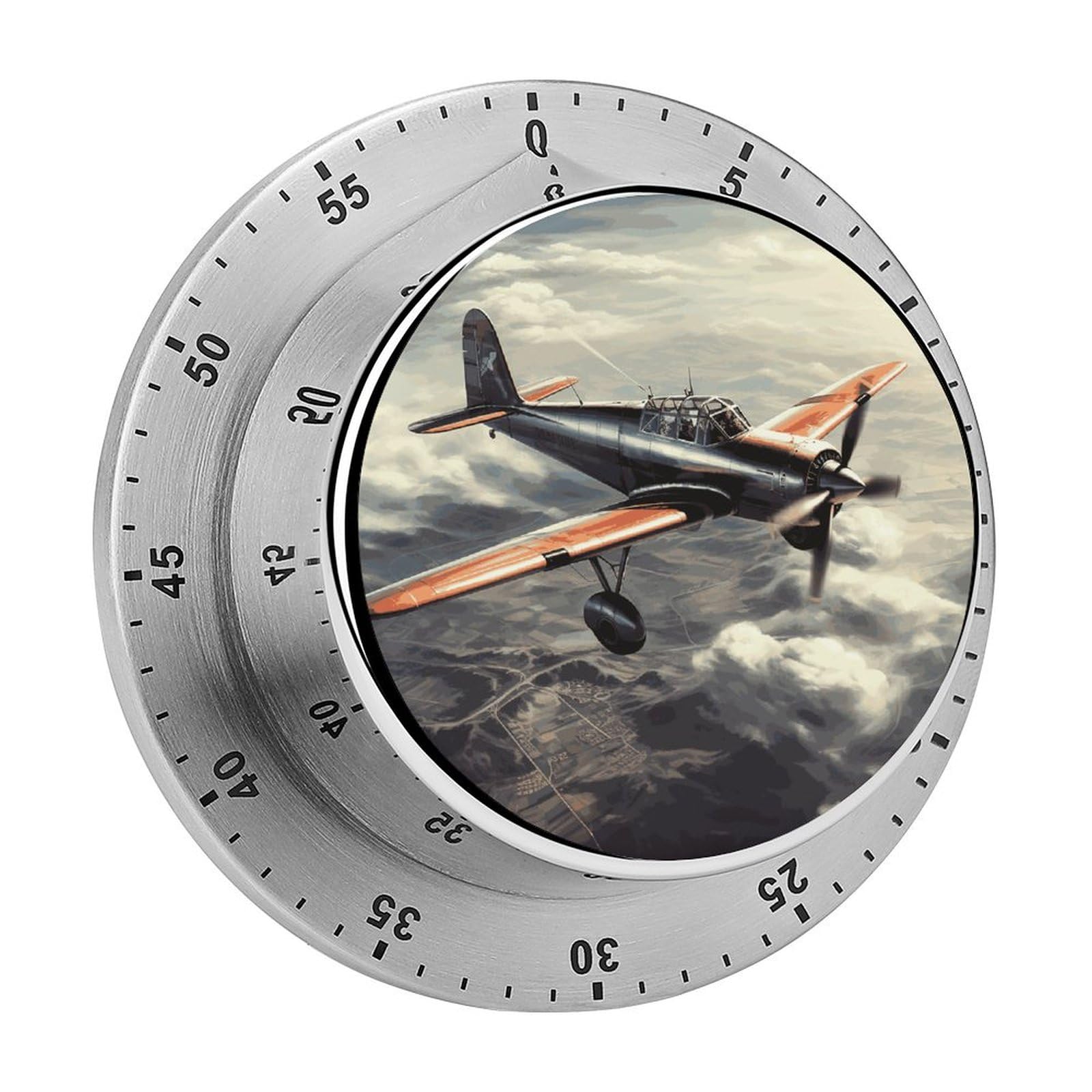 Kitchen Timers for Cooking,Retro Airplane Printed Magnetic Mechanical Stainless Steel Timer for Cooking Fitness Baking Task Reminder