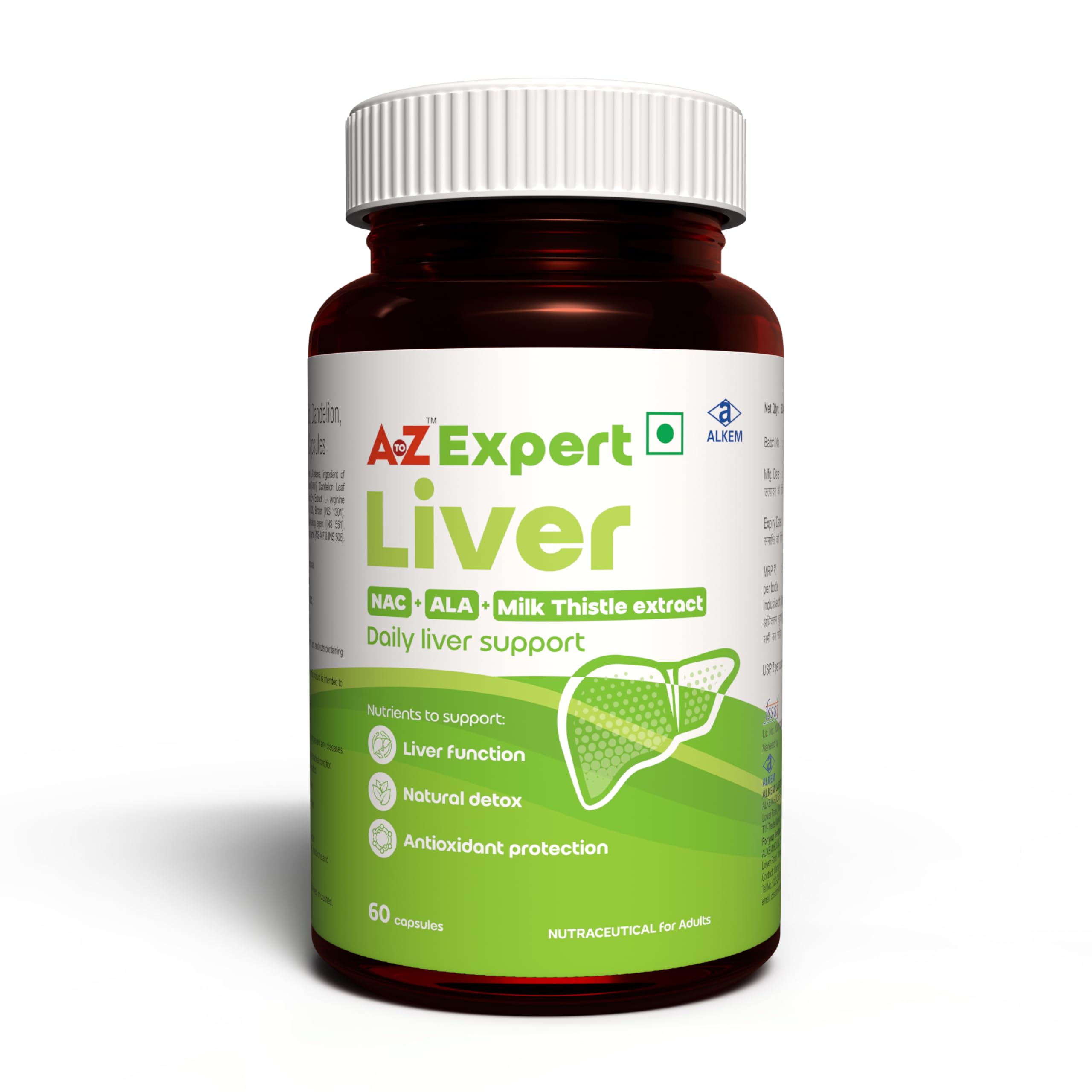 A to Z Expert Liver | Liver Health Supplement with Milk Thistle 300mg, N-Acetyl L-Cysteine (NAC) 300mg, Alpha Lipoic Acid, Choline, Vitamin E & Herbal Extracts | Liver Support Capsules | 60 Veg Capsules-image-20