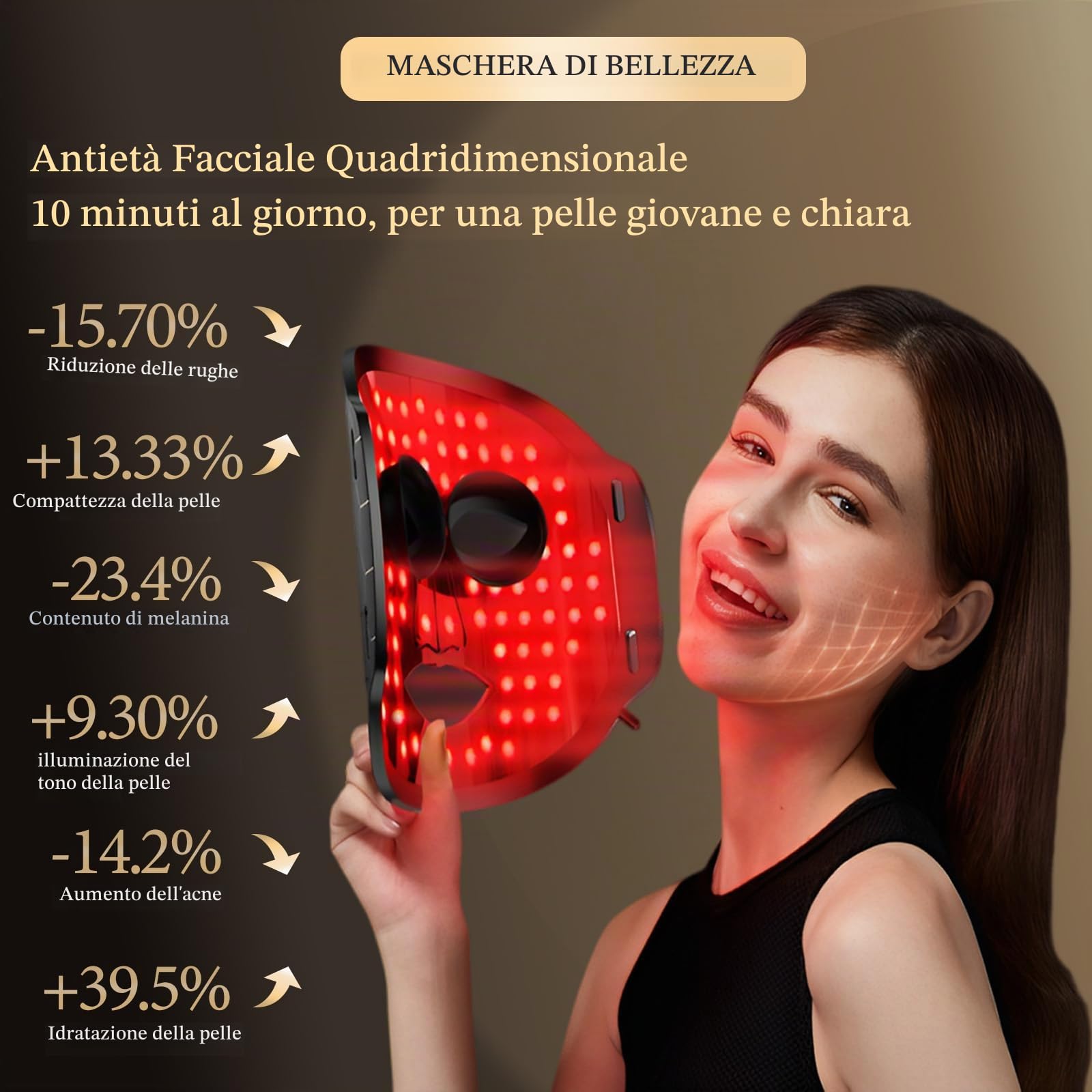Maschera LED viso, LED mask current body LED mask Máscara de luz roja 7 luci funzionali Dotata di controller, Per il trattamento dell'acne, la riduzione delle rughe e la rigenerazione del collagene