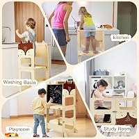 labebe Montessori Tanulótorony 1 Éves Kortól - Összecsukható Fa Konyhai Segítő Gyerekeknek, 3 az 1-ben Funkció Üzenőtáblával, Róka Mintás 8
