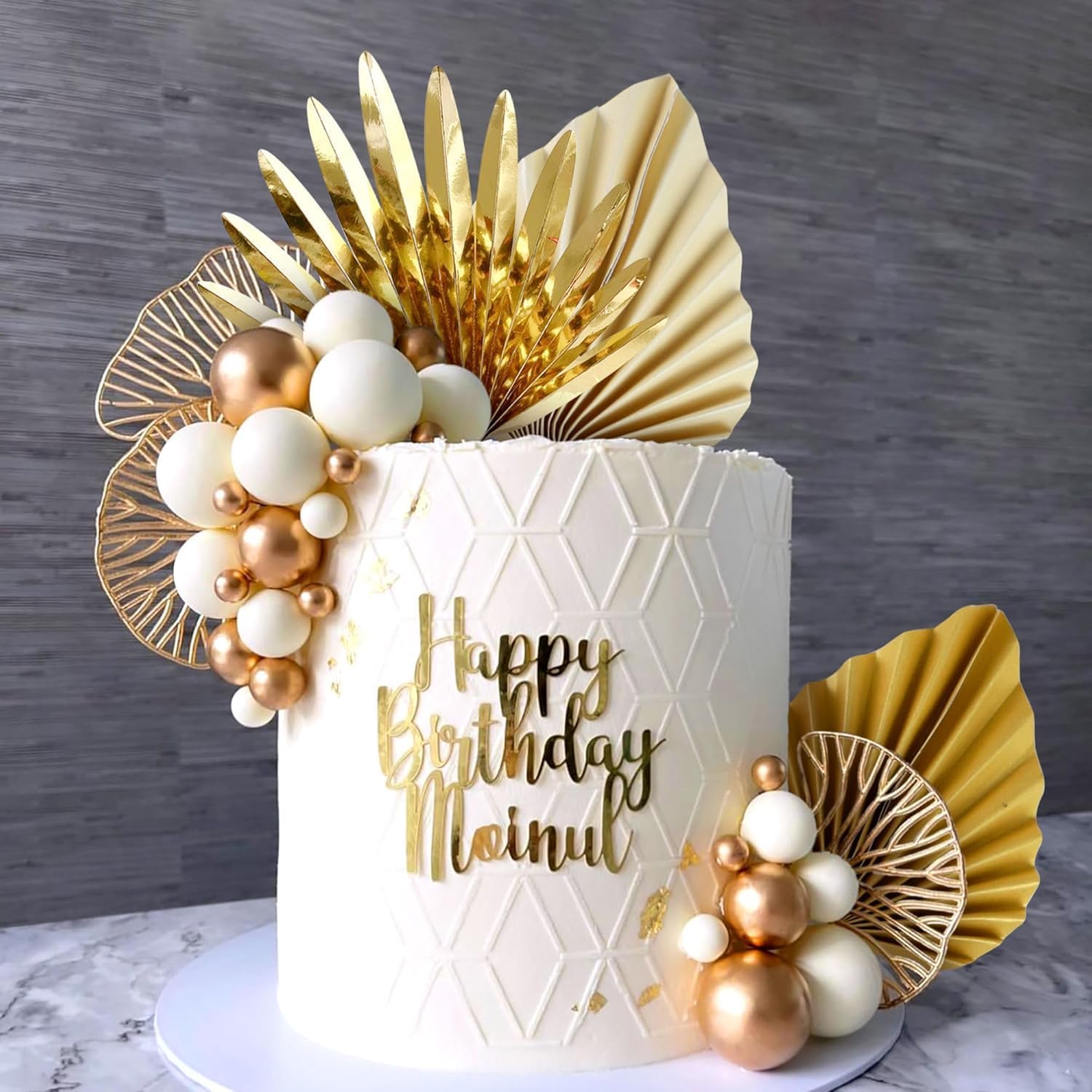 LaVenty Boho Cake Topper White Gold Palm Leaves Cake Decoration