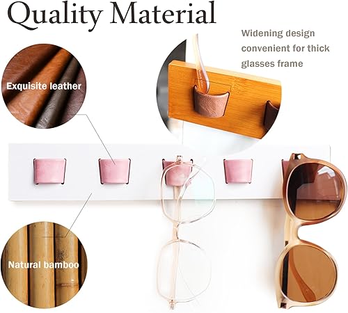 Miniatura 2 de ACOCOFE Organizador de lentes de sol, soporte de almacenamiento de lentes de madera, soporte de almacenamiento para gafas de sol (blanco-rosa)