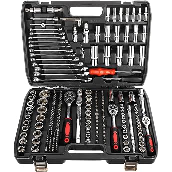 216-Piece Socket Spanner Set Professional Set 1/4 3/8 1/2 Inch Ratchet Box with Chrome Vanadium Steel Tools Bit Set & Extensions Tool Box for Car Repair Household and Workshop