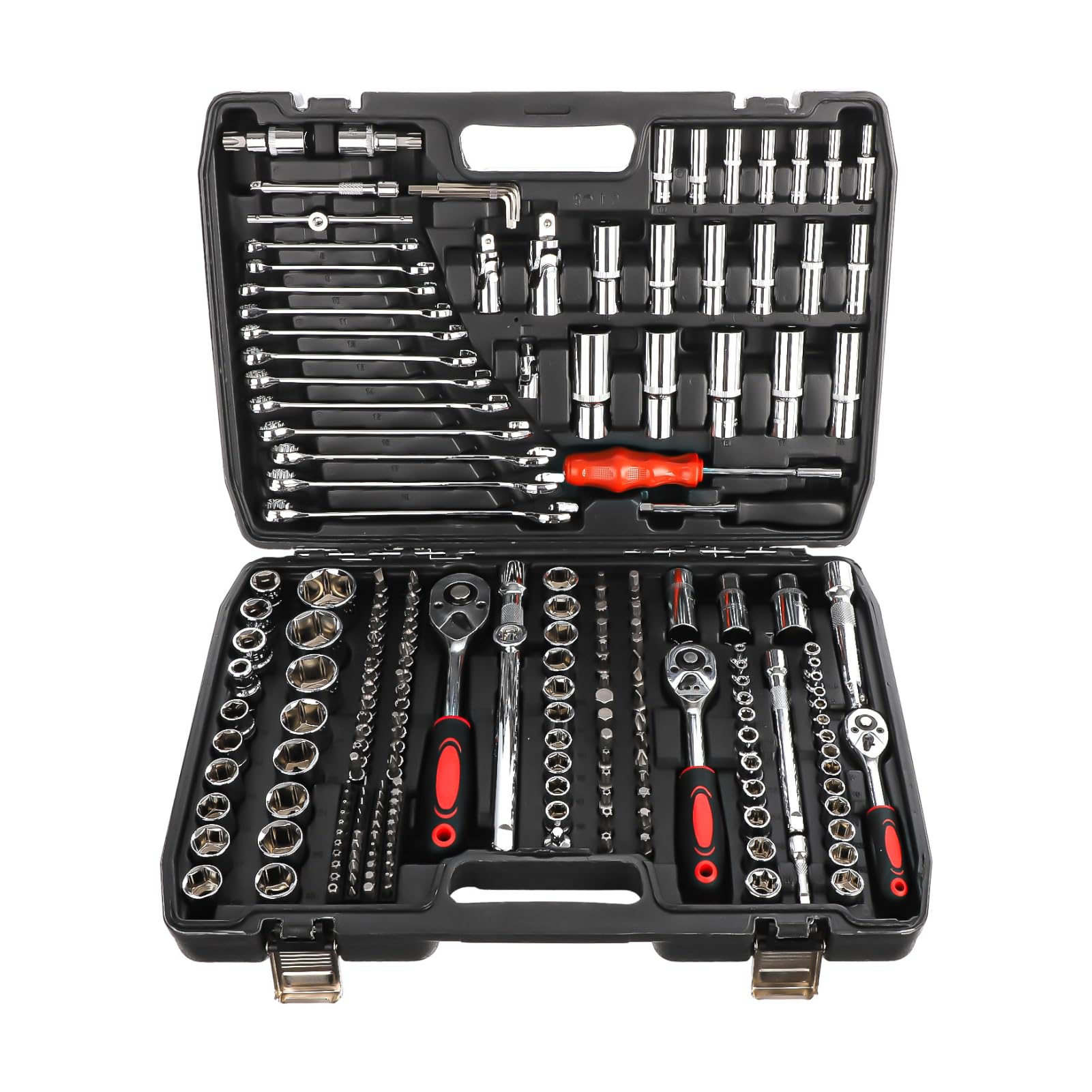 216-tlg Steckschlüsselsatz Profi-Set 1/4 3/8 1/2 Zoll Ratschenkasten mit Chrom-Vanadium Stahl Werkzeugen Bitsatz & Verlängerungen Werkzeugkoffer für Auto Reparatur Haushalt & Werkstatt