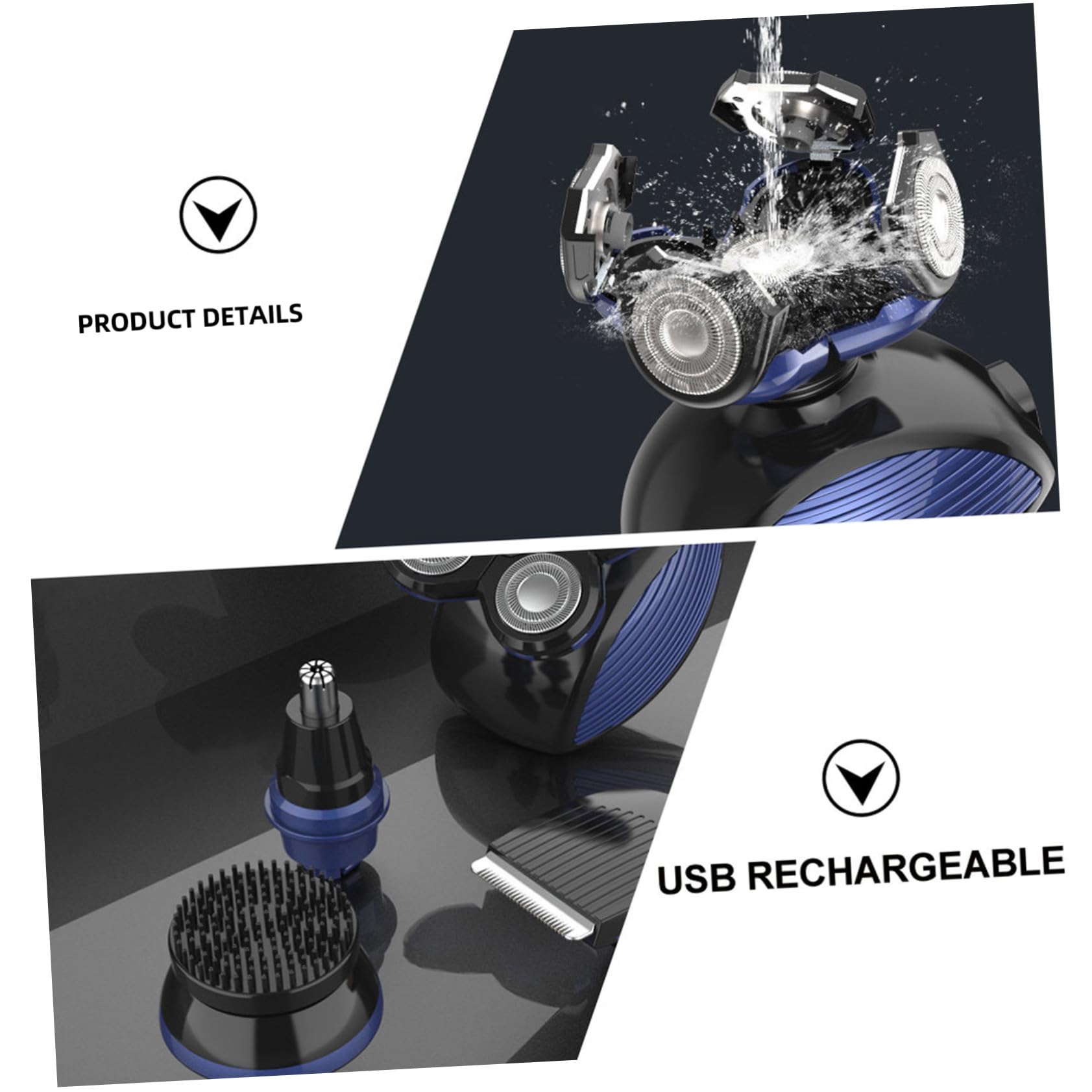 Rasoio Elettrico per Barba Ricaricabile Usb Design Compatto in Abs Ipx5 5 Lame Flottanti per Rasatura Veloce e Taglio Chioma Uomo