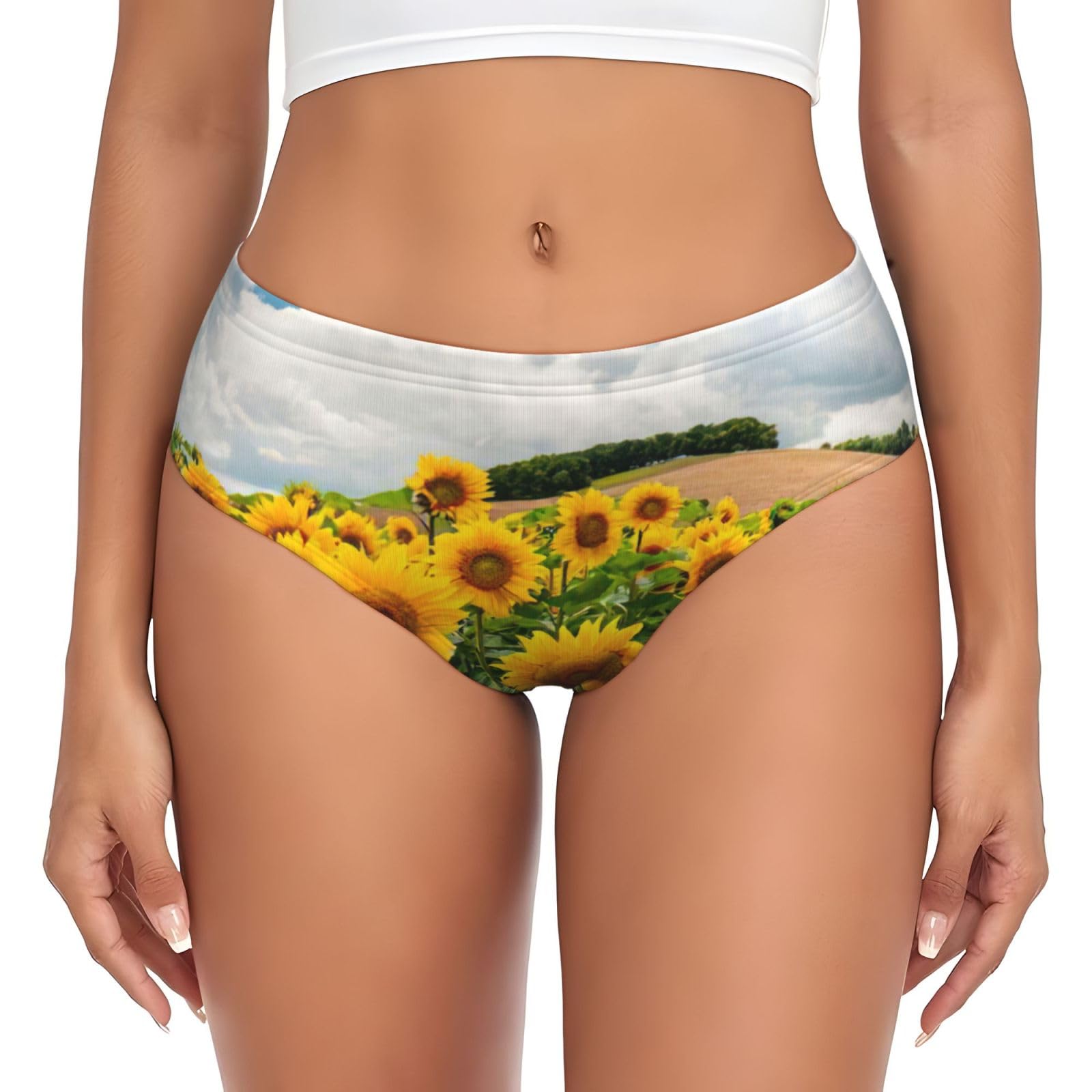 yagDAA Sunflower Field Print Womens Underwear Soft Stretchy Bikini Briefs Knickers Ladies Hipster Panties Underpants Black