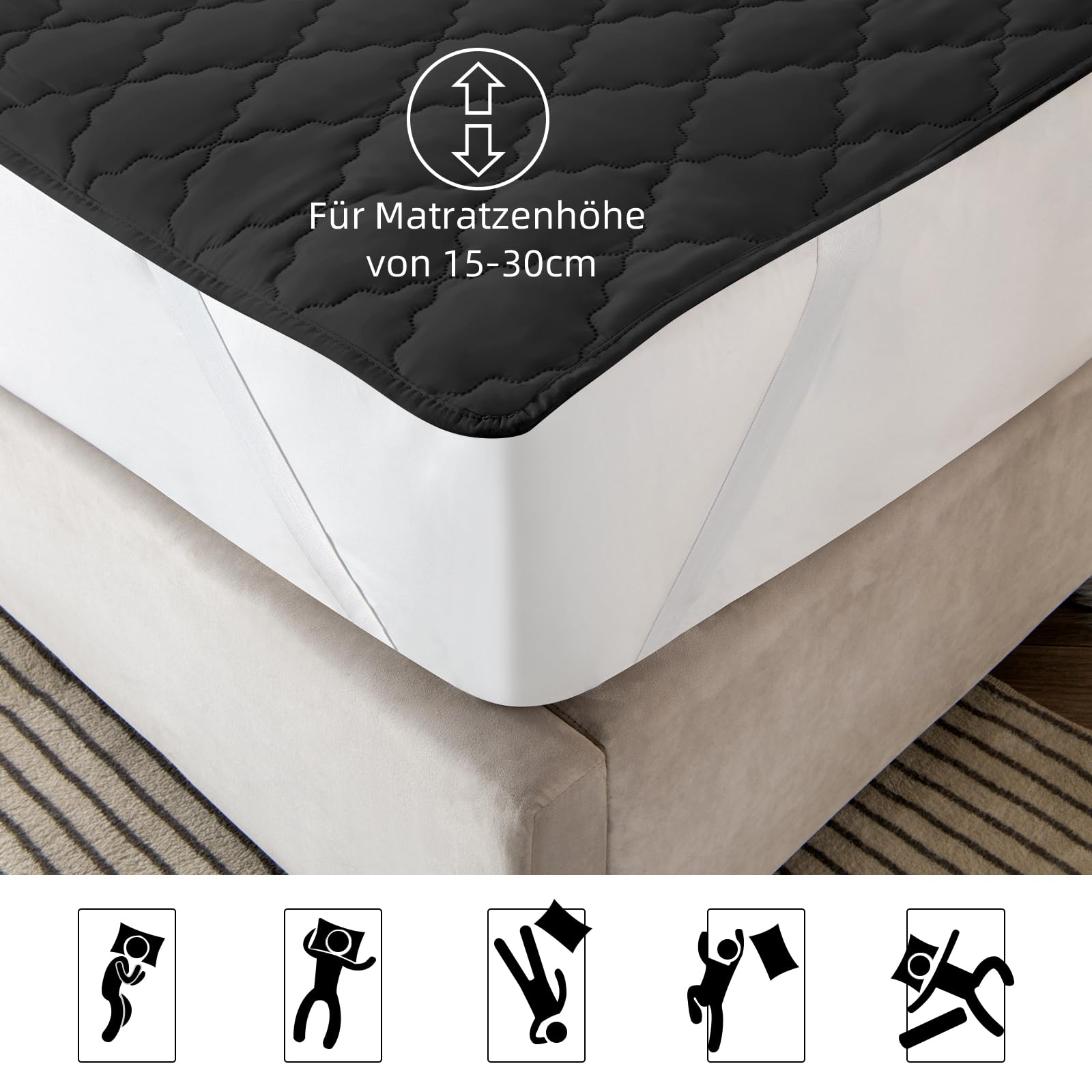 mafudoxi Waterdichte matrasbeschermer, 180 x 200 cm, ademende matrasoplegger, microvezel, matrashoes, waterdichte matrasbescherming, incontinentie-onderlegger, wasbaar, grijs