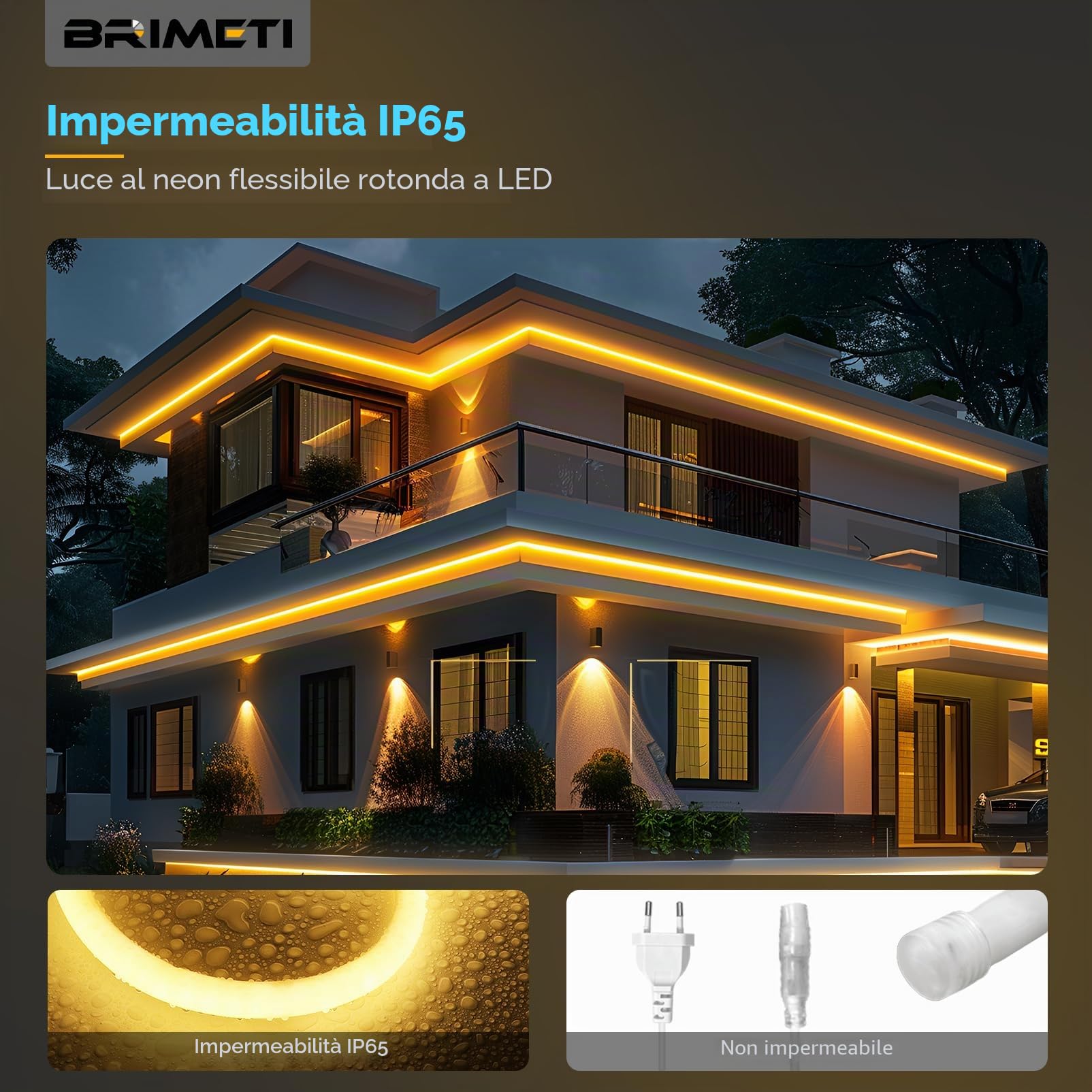 Striscia LED Neon 10 Metri 220V Tubo LED Flessibile 360° Rotondo Esterno Strisce LED Impermeabile IP65 Nastri LED Luminosa Corda Stringa,con Alimentatore di rete e Controller (Bianco Naturale)