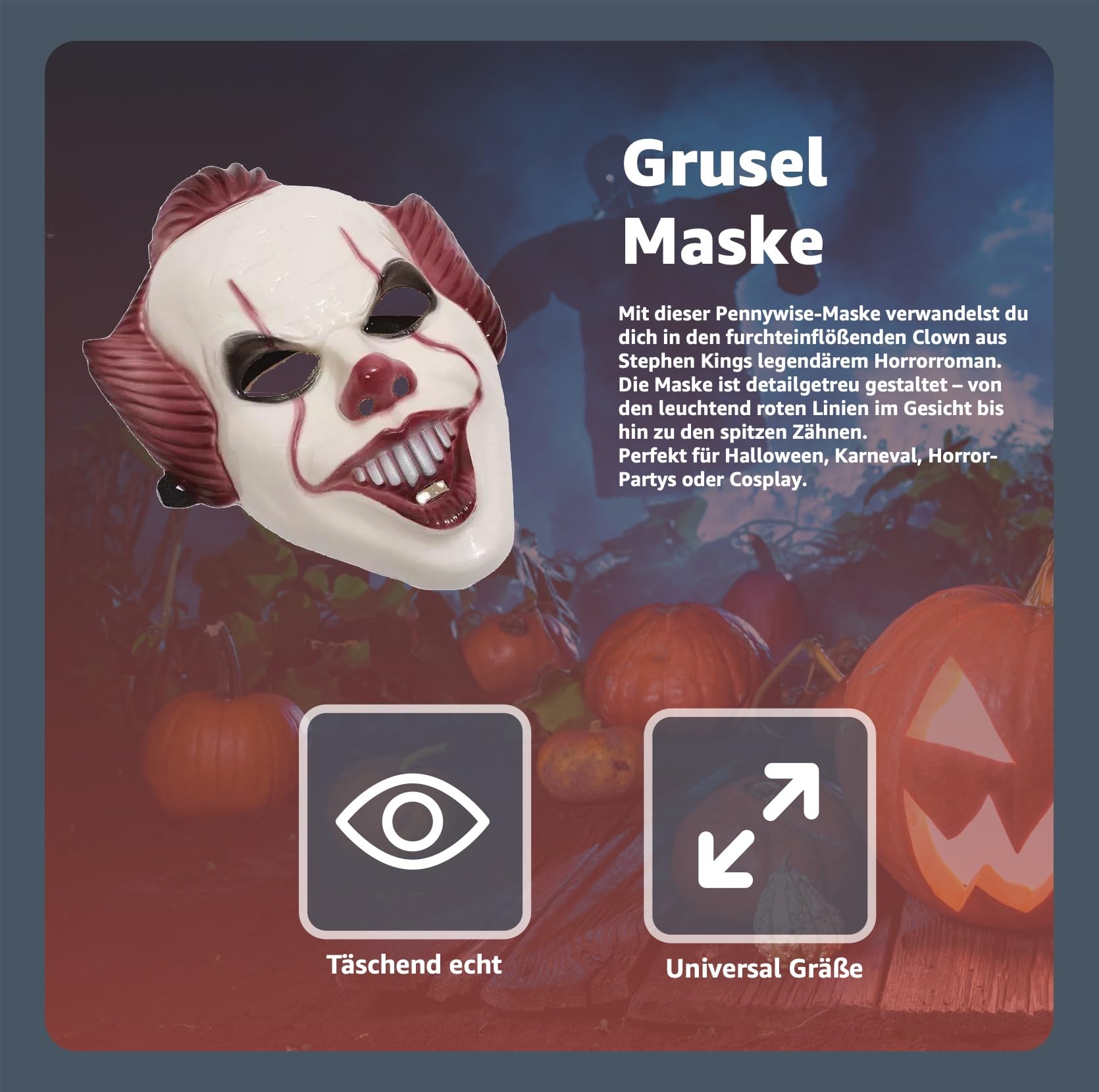 TK Gruppe Timo Klingler LED Purge Horror Mask with 3 Light Effects Controllable Halloween Costume for Men Women (Horror clown) - Image 4