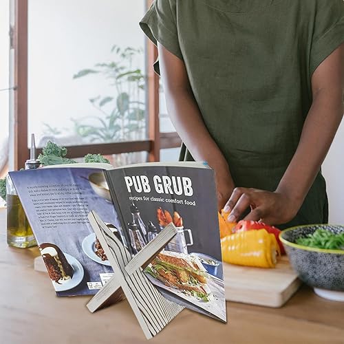 Miniatura 7 de Paquete de 2 soportes de madera para libros de cocina de 7.2 pulgadas, soporte para libro de recetas para encimera de cocina, soporte de placa de