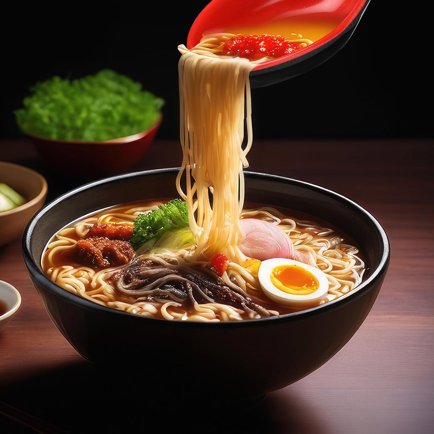 Hushee 200 Pieces Asian Soup Bulk Spoons 6.3 Inch Chinese Japanese Korean Style Serving Wonton Soba Rice Spoon with Hook for Pho Ramen Noodle Dumpling Dinner, Black and Red