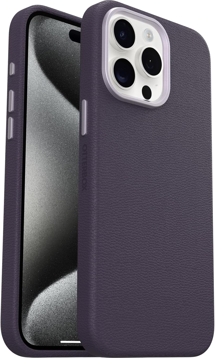 OtterBox iPhone 15 Pro Max Symmetry Series Cactus Leather for MagSafe - Plum Luxe (Purple), Snaps to MagSafe, Ultra-Sleek, Raised Edges Protect Camera & Screen - Image 5