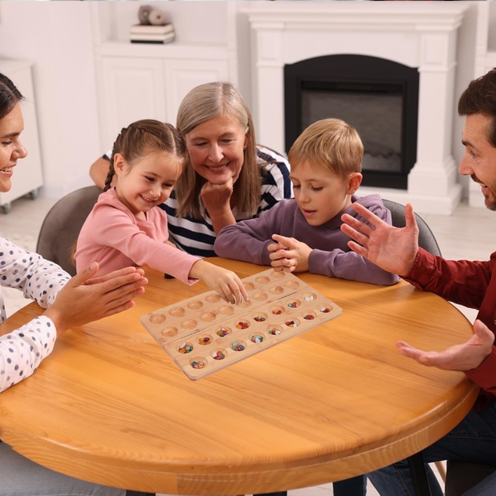 Steinchenspiel, 65 Juwel Kalaha Spiel, Edelsteinspiel aus Holz, Mancala Kalaha Faltbar und Leicht zu Tragen Strategiespiele, Edelstein Match Schach, Strategiespiele für Erwachsene (A)