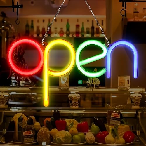Letrero LED abierto, 7 x 13.8 pulgadas, letreros abiertos para negocios, luz nocturna de neón abierta, decoración de pared, letreros abiertos LED