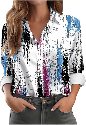 Button Down Shirts for Women Dressy Long Sleeve Floral Printed Blouses Business Casual Work Tops Fall Fashion Outfits
