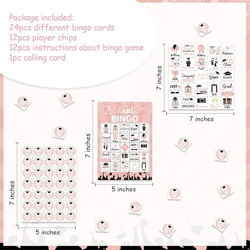 Miniatura 3 de Balterever Juegos de bingo de graduación, juego de graduación de oro rosa para 24 jugadores, juegos de fiesta de graduación y actividades divertidas