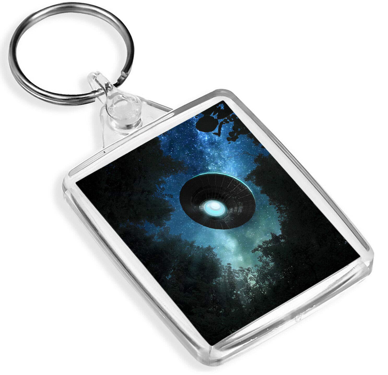 Spooky UFO Keyring Flying Saucer Night Sky Space Aliens Coo Keyring #8829