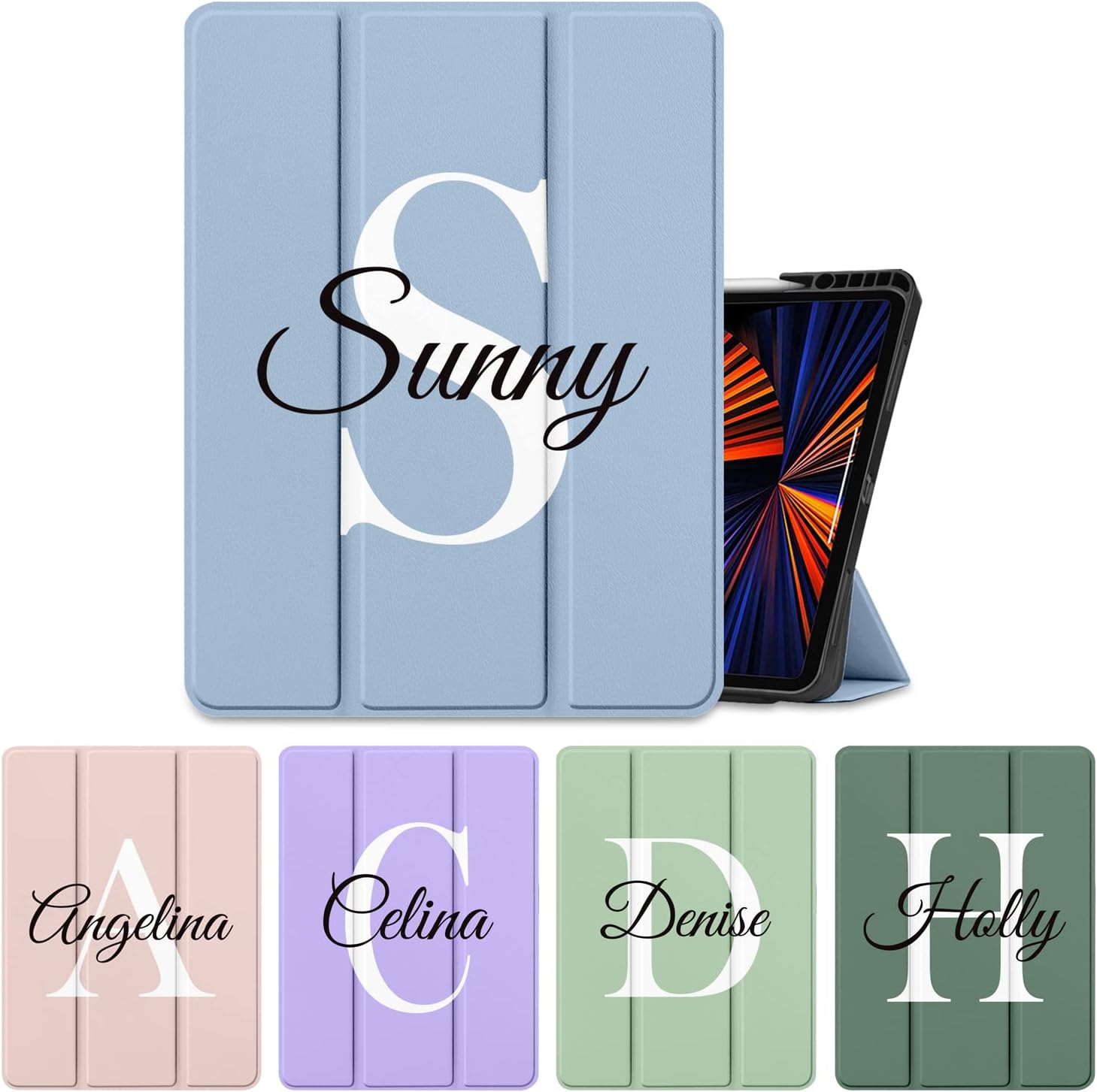 MEEgoodo Custom Personalized Name Case for iPad Air Case 10.9 inch 5th Generation 2022 and 4th Generation 2020, Trifold Stand Soft TPU Cover,Customized Gift Support 2nd Pencil Charging Auto Wake/Sleep