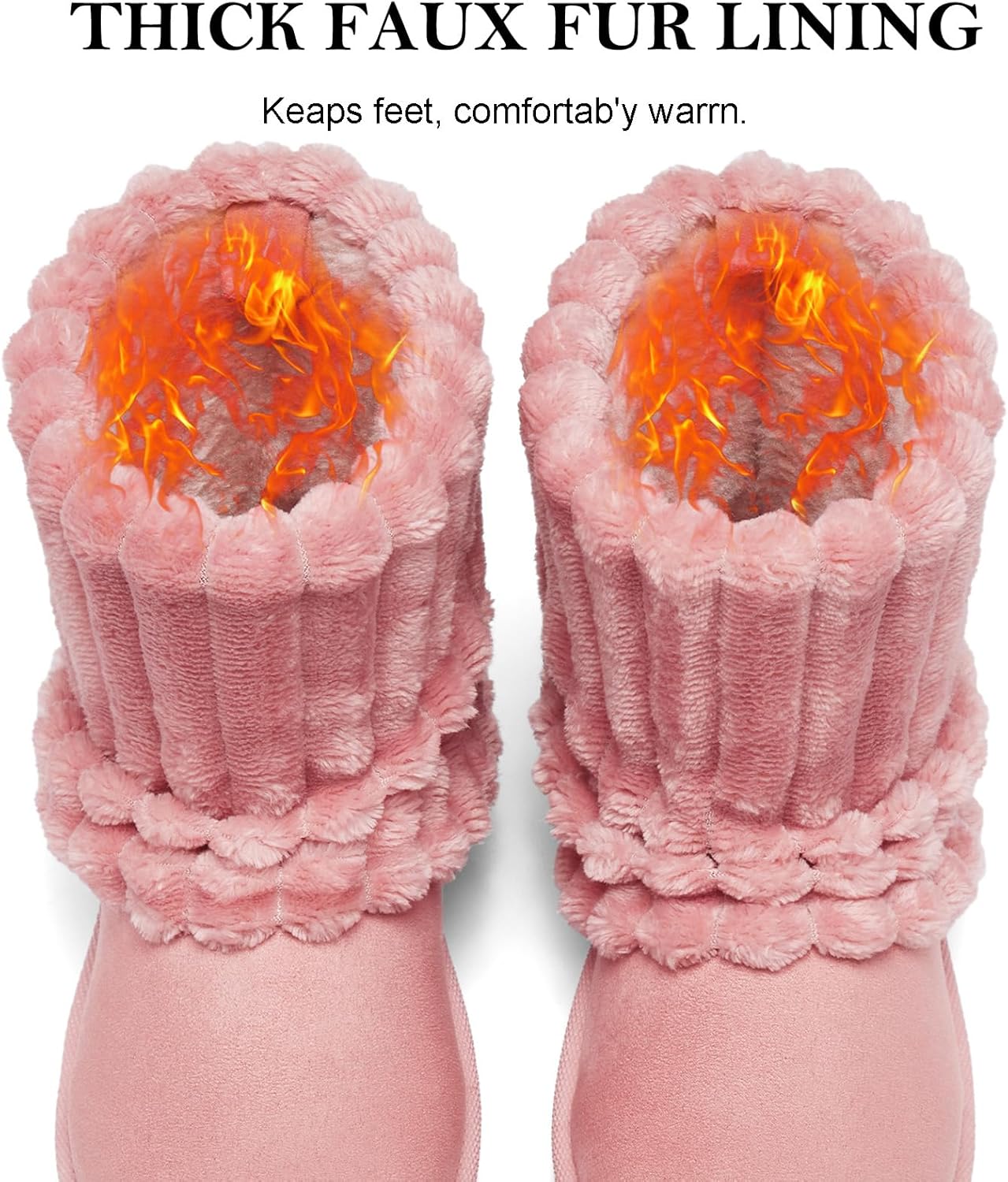 Women's Platform Suede Ankle Snow Boots Winter Warm Fuzzy and Plush Fur Lined Anti-Slip Short Pull On Cuff Boots - Image 4