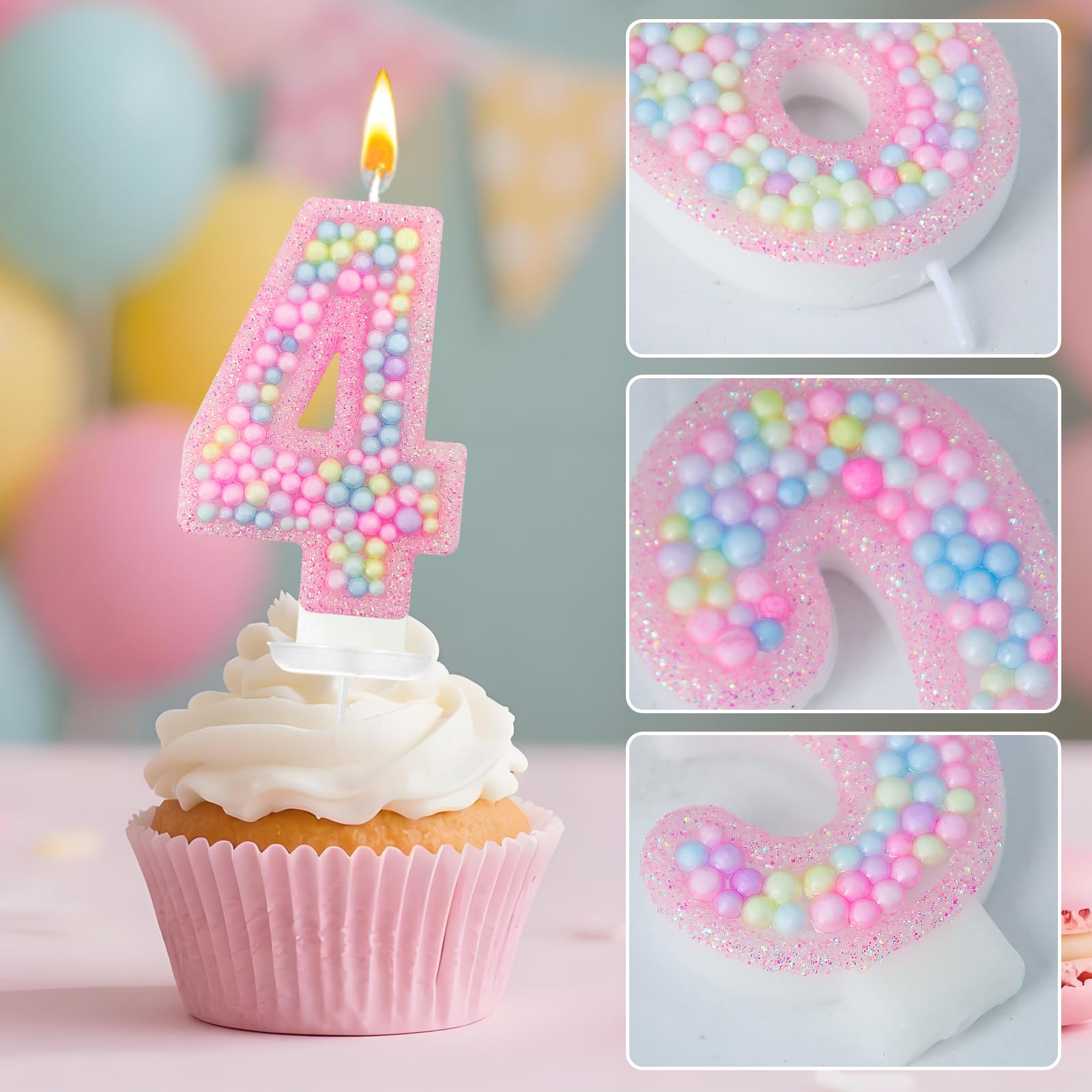 Zlongron Velas con números de cumpleaños, hechas a mano, macarrón, 3D, número 4, adecuadas para cumpleaños de niñas y niños, bodas, aniversarios, decoraciones de tartas de fiesta temática
