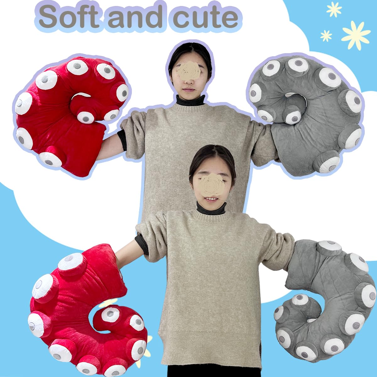 Yoholto Octopus Tentacles Plush Pillow, Tentacles Stuffed Animal, Interesting Plush Gift for Kids Adults(17.7 * 13.7in,Red): 17.7"*13.7" Gray-roll