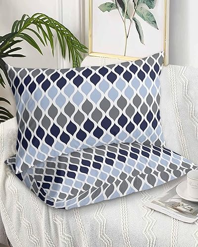 Miniatura 2 de Fundas de almohada geométricas de tamaño estándar de color azul marino, paquete de 2 fundas de almohada suaves decorativas para sofá y sillón, funda