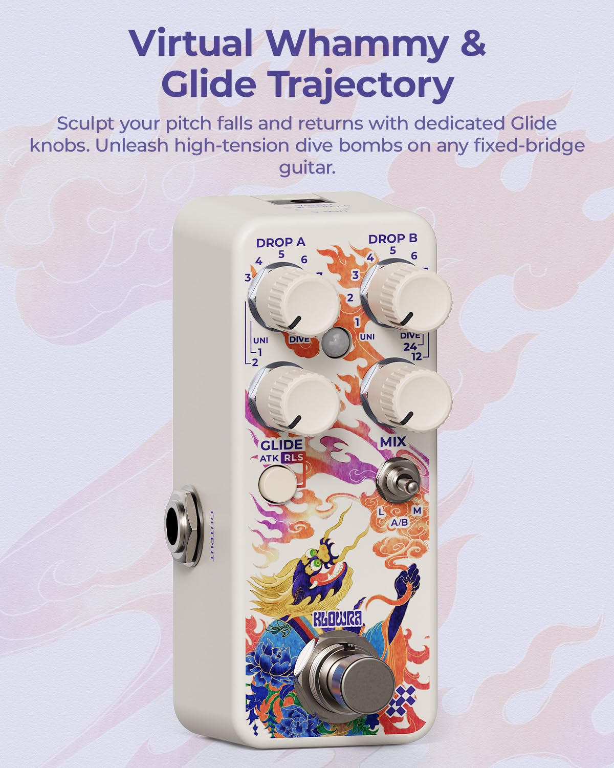 Dive Pitch Shifter – polifoniczny efektów gitarowych z niskim opóźnieniem 8 ms, podwójnymi kanałami Preset, wirtualnym paskiem Whammy Bar Glide Engine, trybami Tight i Sub Sound do