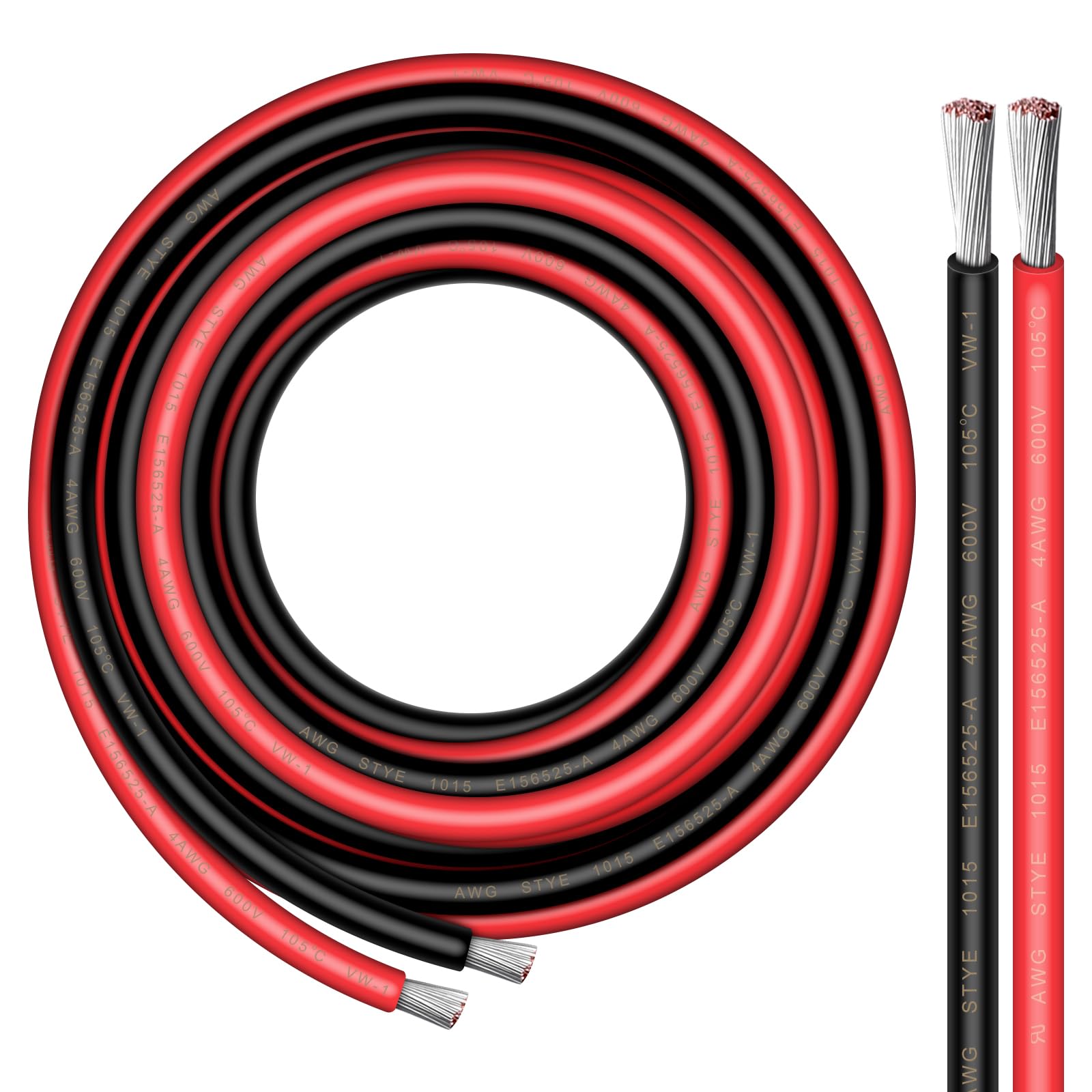 4 Gauge Wire - iGreely 10 FT Red & 10 FT Black 4 Gauge Tinned Copper Electrical Wire Cable for Car Audio Automotive Trailer Marine Harness Wiring 4AWG