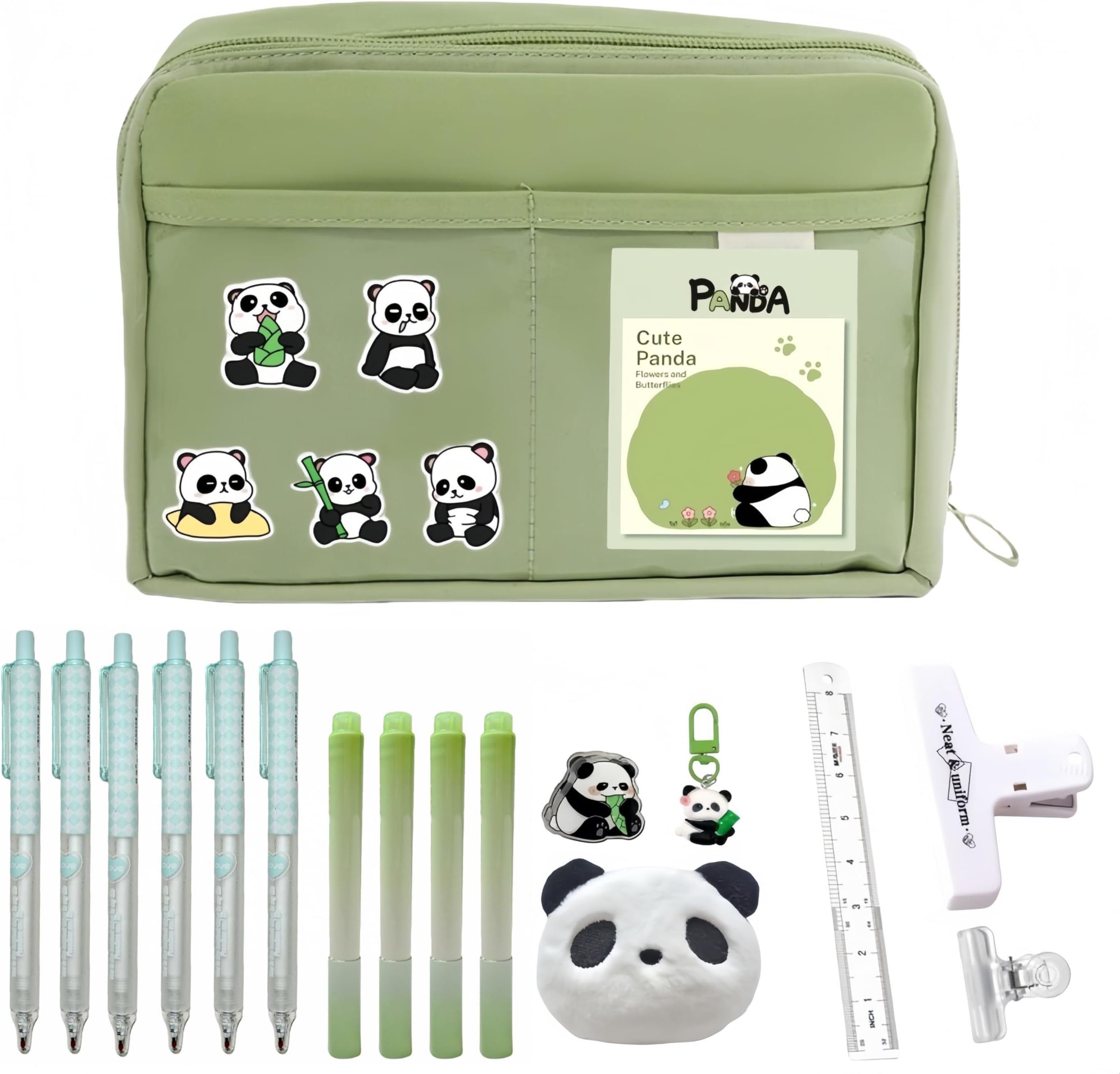 UIVXXUD Kawaii Cute Aesthetic Pencil Case 11 PCS Set - Large Capacity Canvas ...
