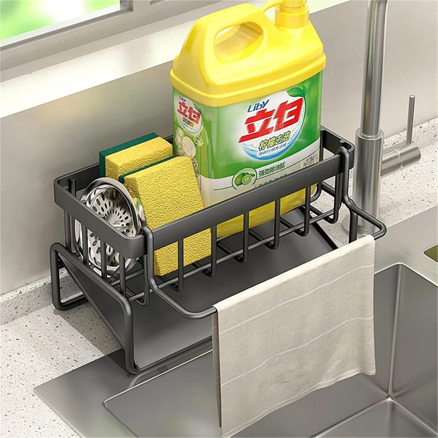 Kitchen Stainless Steel Sink Drain Rack Sponge Storage Faucet Holder Soap Drainer Towel Rack Shelf Organizer Kitchen Accessories(A-silver)