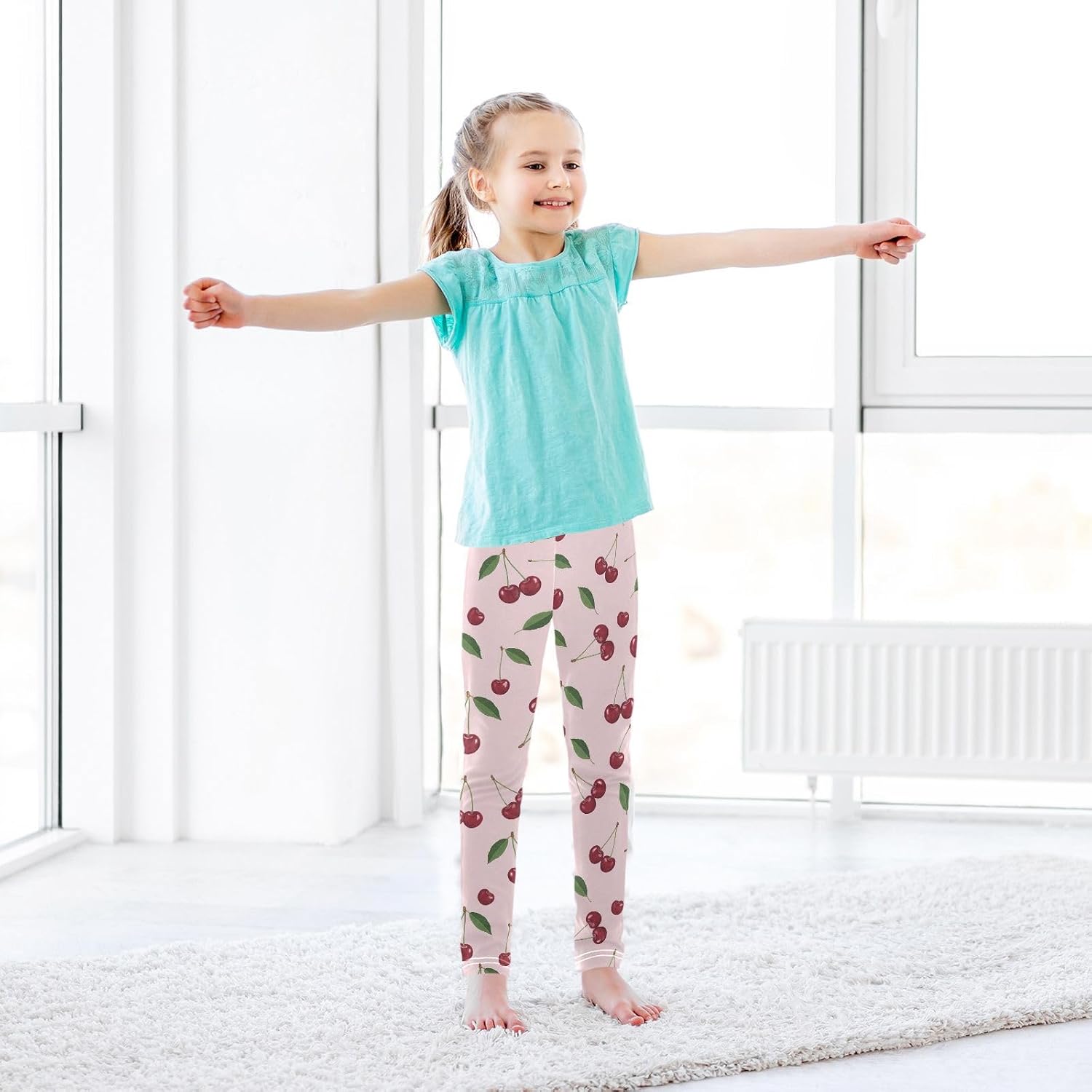 GAIREG Girls Activewear Leggings Red Cherries Green Leaves