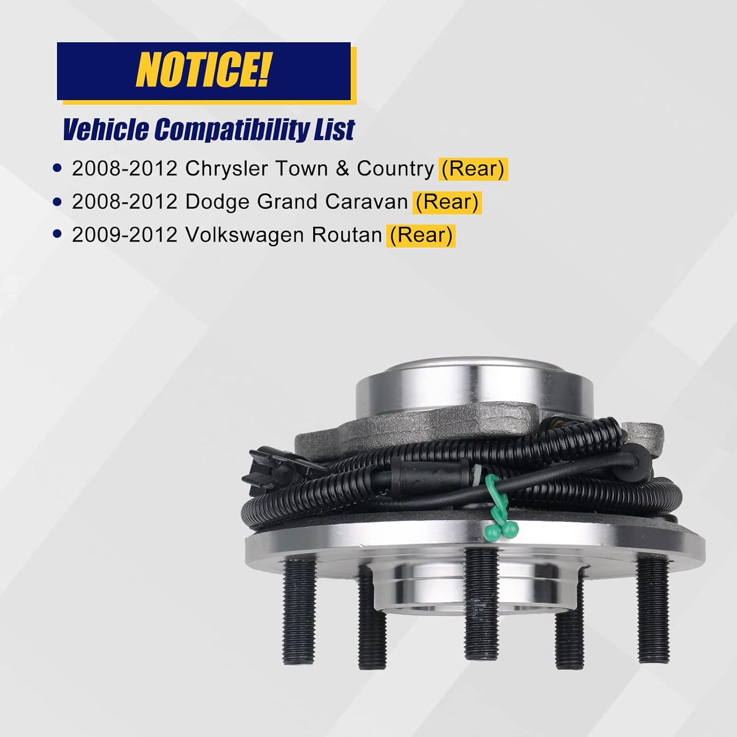 KUSATEC 512360 Rear Wheel Bearing and Hub Assembly Compatible with for Dodge Grand Caravan, Chrysler Town & Country, VW Routan 2009 2010 2011 2012, 5 Lug w/ABS