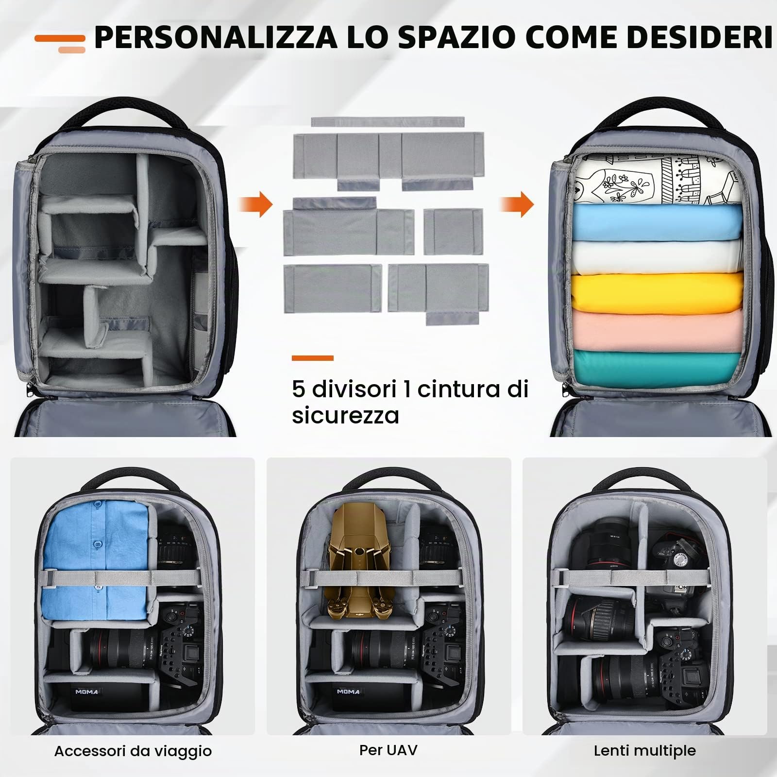 RAINSMORE Zaino Fotografico Professionale Zaini per Macchine Fotografiche Borsa Fotocamera DSLR con scomparto per laptop da 14 Pollici e copertura antipioggia per Canon, Nikon e Sony Nero