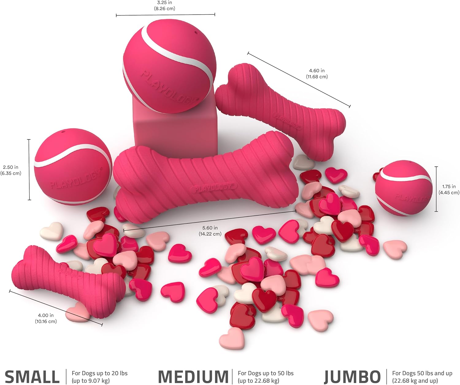Playology Dog Toys | Limited Edition Value Pack - Durable Dog Toy Gift Set of Valentine's Day Toys for Dogs | Medium Red Velvet Cake Scented Squeaky Chew Ball, Dual Layer Bone, & VDAY Card