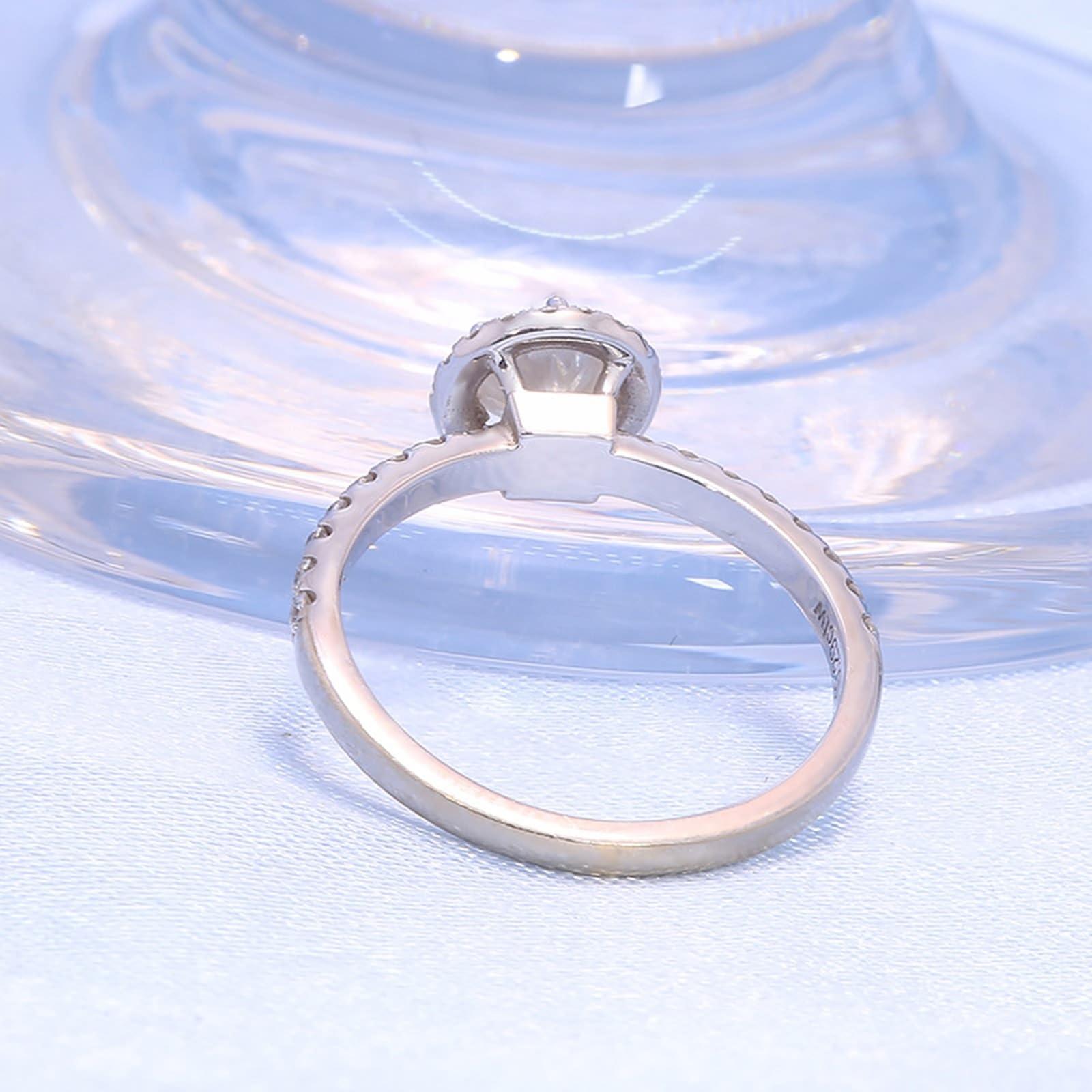 Anillo de boda para mujer, oro blanco, corte redondo, halo cultivado en laboratorio, anillos de compromiso de oro de 14 quilates/18 quilates, 0,5 quilates para ella