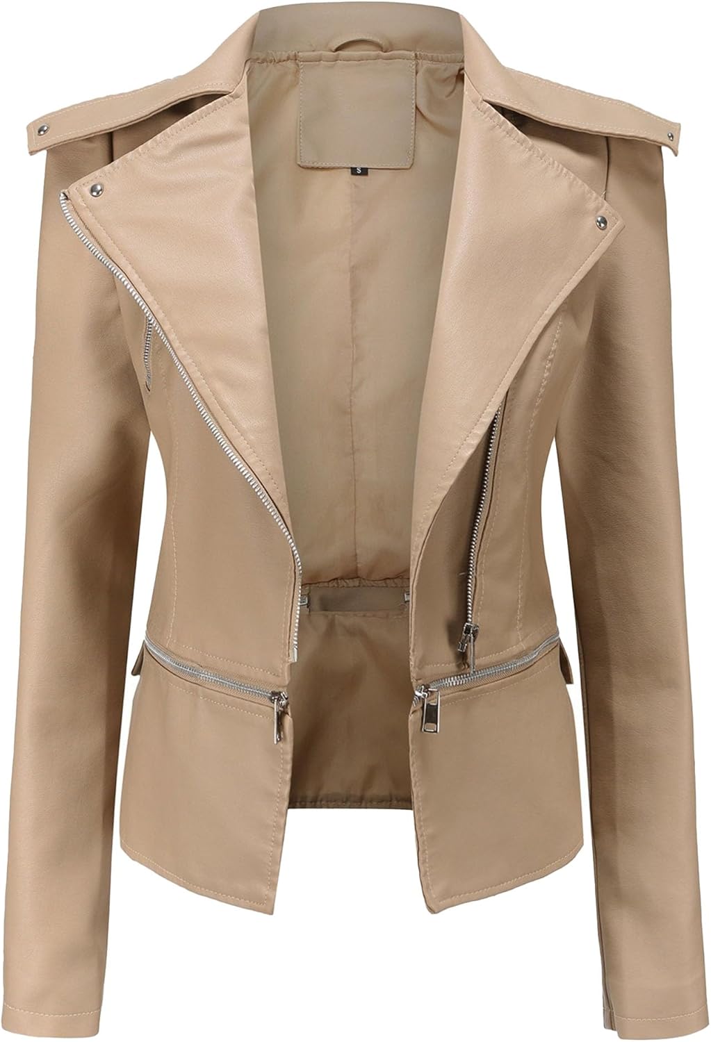 Women's Classic Faux Leather Lapel Coat Fashion Long Sleeve Motorcycle Coat Jacket Open Fort Slim Fit Comfort Coats