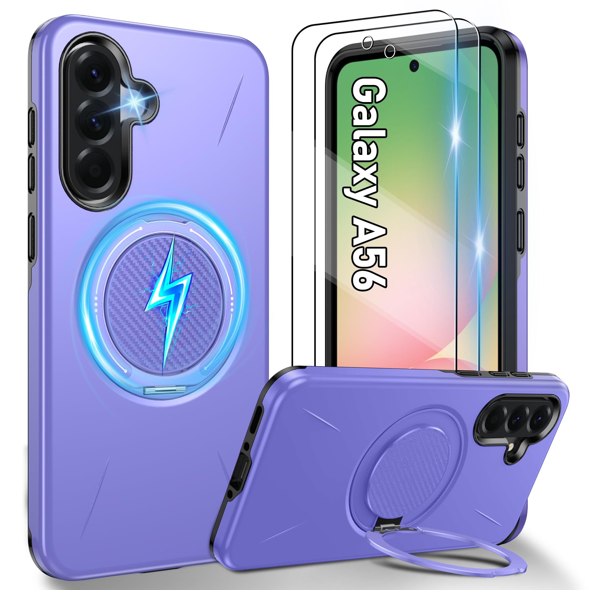 Gritup für Samsung S Serie Gehäuse [Kompatibel mit MagSafe Zubehör]: 2 Stück HD-Bildschirmschutz, eingebauter Kickstand, Dual Layer Stoßdicht, Kamera Guard, Samt Touch