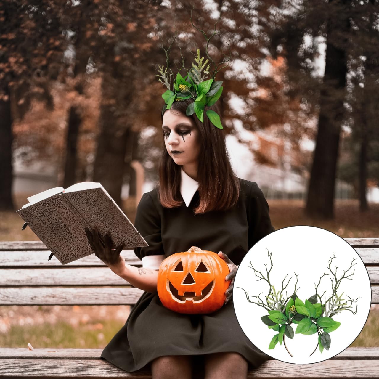 Green Branch Crown Branch Antlers Headband Handmade Gothic Headband Deer Antlers Headpiece Floral Fairy Hairband for Women Girls Fair Cosplay Halloween Party
