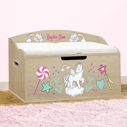 Vista 10 de DIBSIES Caja de juguetes personalizada Creative Wonders, unicornios y arcoíris, 30 x 19.25 x 18 pulgadas, tapa de cierre suave (blanco)