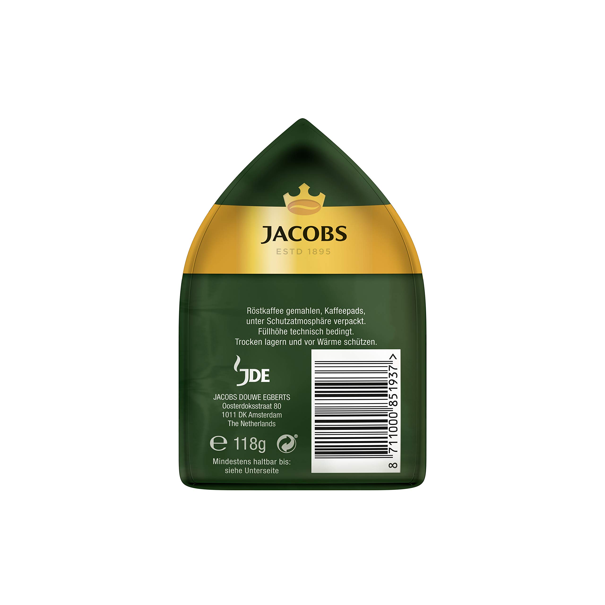 Jacobs Zestaw 5 opakowań po 18 kapsułek do kawy Crema o dużej mocy, kompatybilne z Senseo