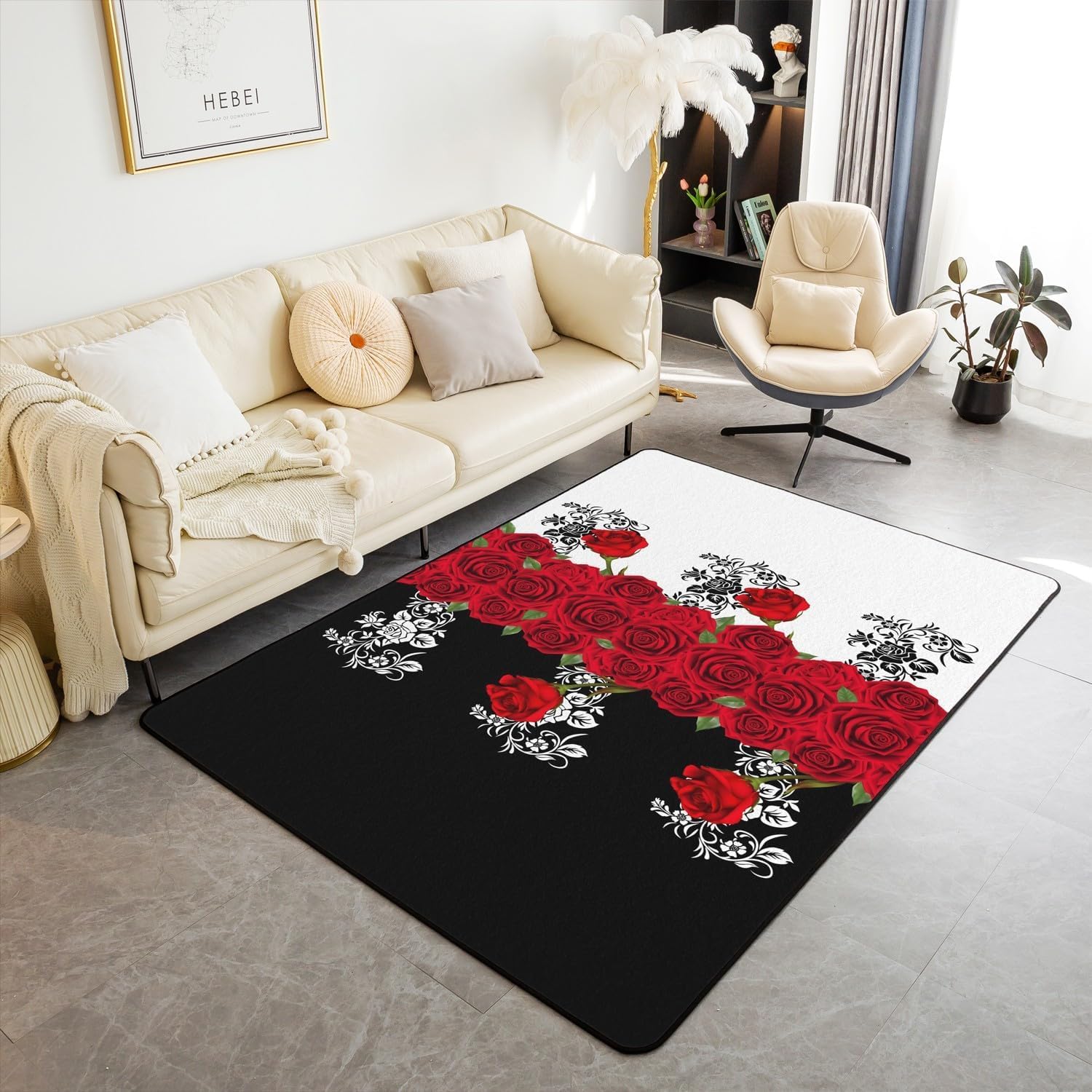 Tapis salon chambre 3D rose fleur, grand tapis de sol en flanelle douce 180 x 280 cm