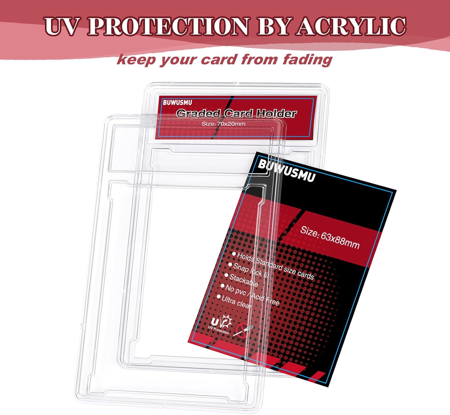 50 pcs 35 PT Acrylic Graded Card Holders, Card Protectors with Label Position for Trading Cards(2.5 x 3.54 Inch), Slab Baseball Fit for MTG TCG and Sport Cards Storage and Display