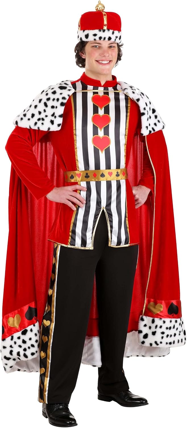 Premium Men's King of Hearts Costume, Stretch Velvet Tunic and Pants