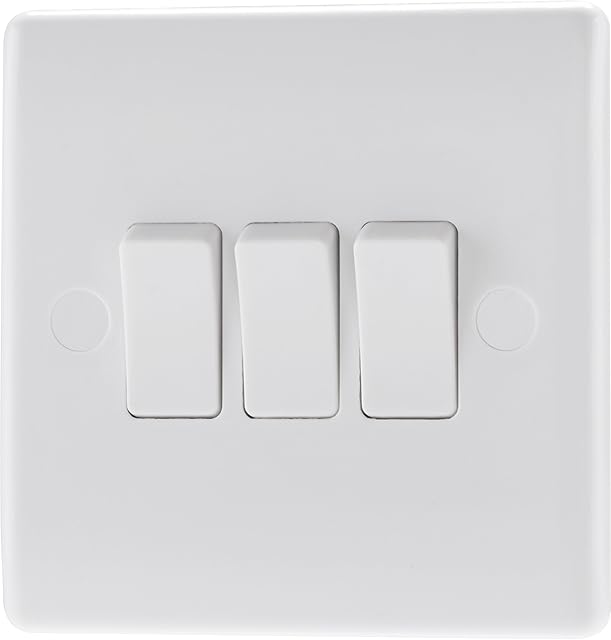 BG Electrical 843-01 Triple Light Switch, White Moulded, 2-Way, 10AX