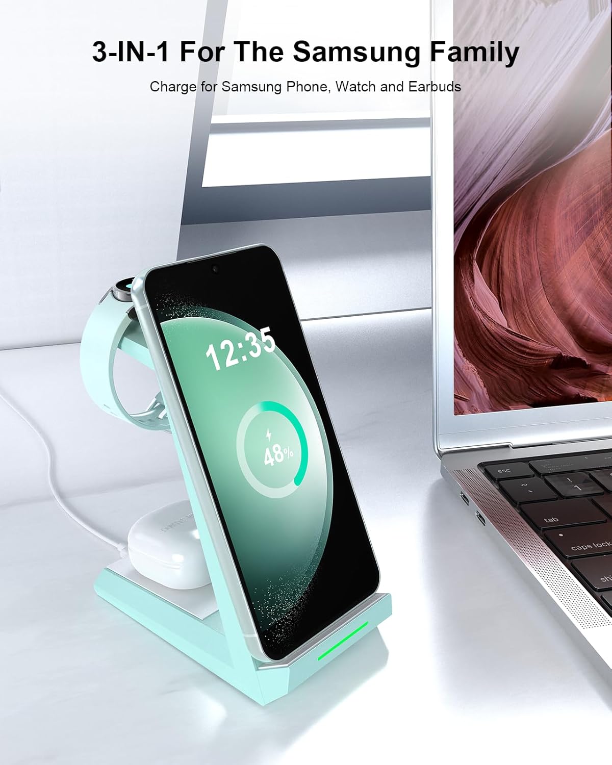 Wireless Charger for Samsung Charging Station - NANAMI 3 in 1 Android Phone Trio Multiple Devices Charger for Samsung Galaxy S26 S25 S24 S23 S22 Serial/Z Flip 7/Fold 7/Buds, Galaxy Watch 6/5 Pro/4