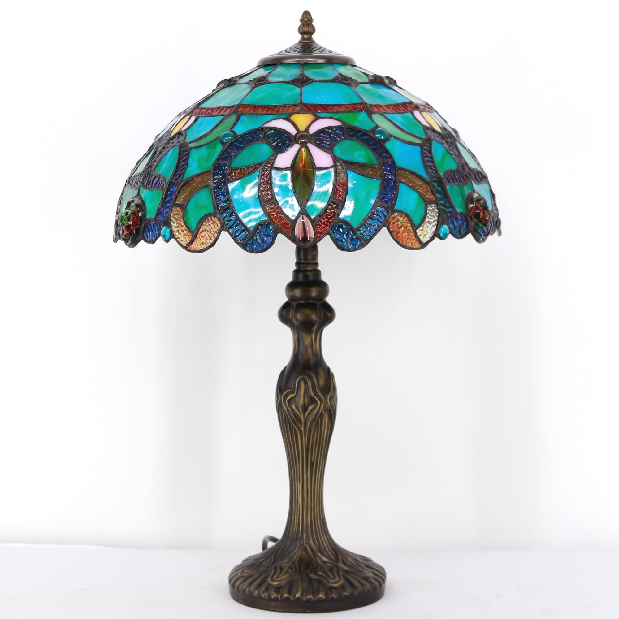 ZJART Tiffany Table Lamp Stained Glass 16X16X24 Green Brown Jewelry Baroque — image 1
