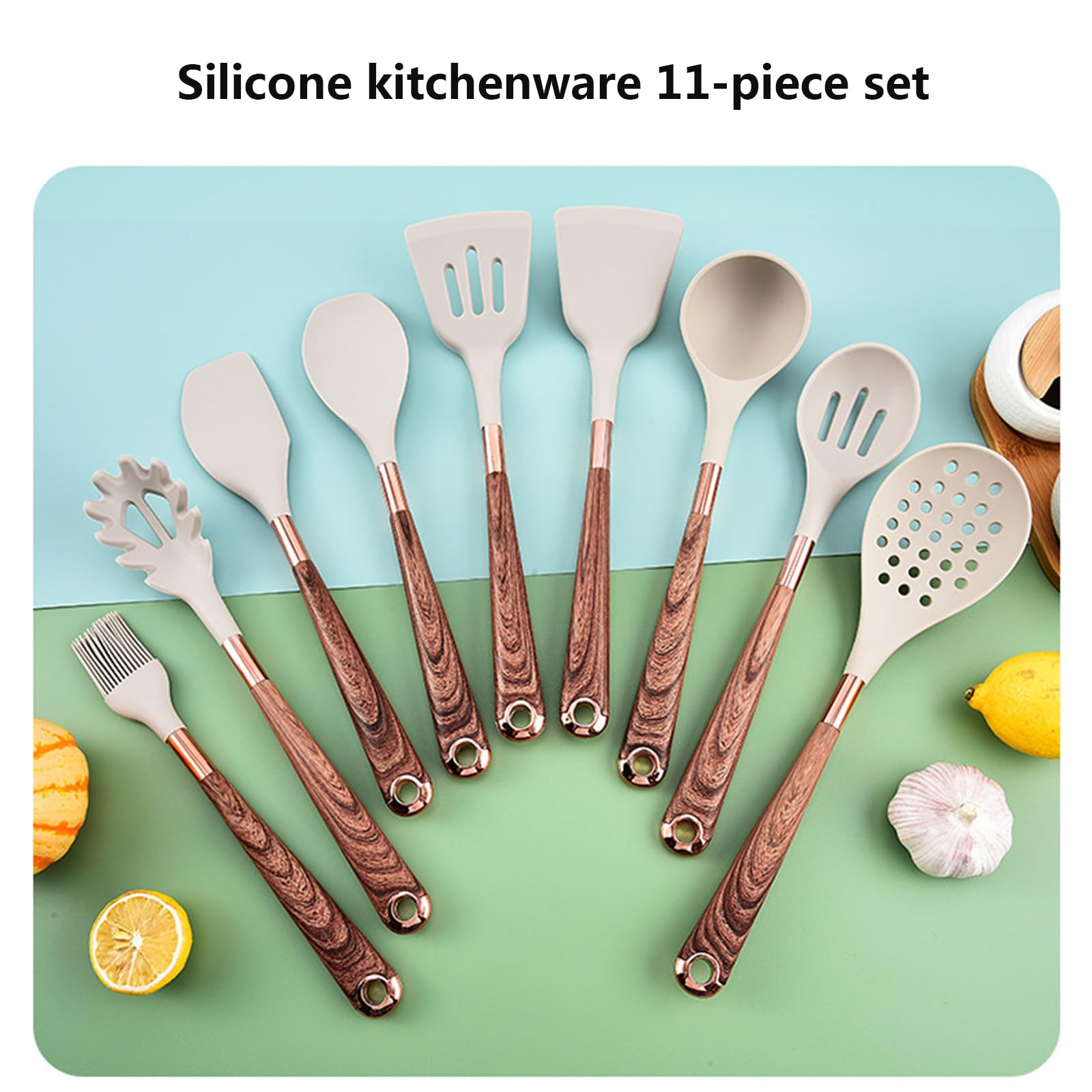 Generisch Kochutensilien Set Silikon Hitzebeständig, BPA-frei, spülmaschinenfest, 11-teilig mit Halter, antihaftbeschichtet, ergonomischer Silikongriff