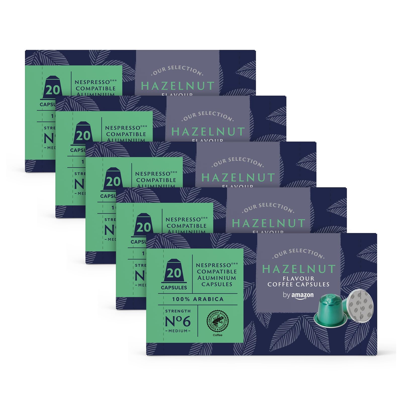 by Amazon Café Avellana, Cápsulas de Aluminio Compatibles con Nespresso, 100 Unidad (5 packs de 20) - Certificado Rainforest Alliance (Paquete de 2)