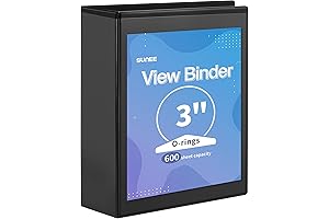 SUNEE Three-Ring Binder (3 Pack) | 3 Inch Black Binders with Clear...